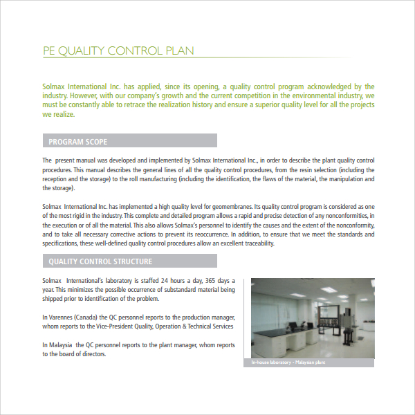 quality management plan example pdf