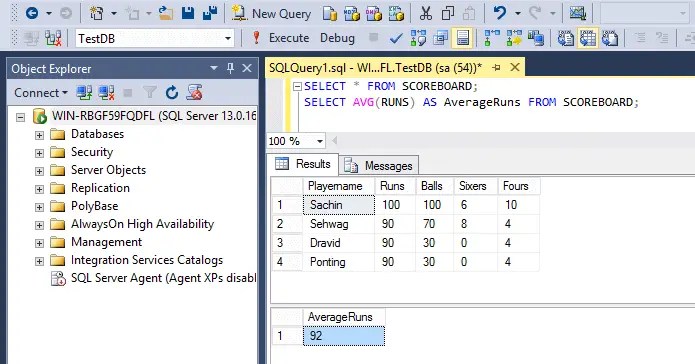 aggregate functions sql server example