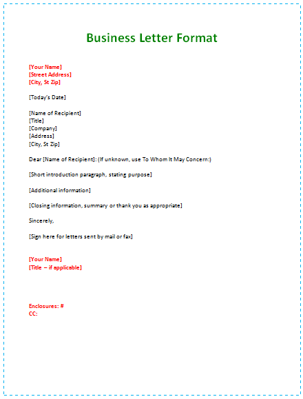 sample business letter format example
