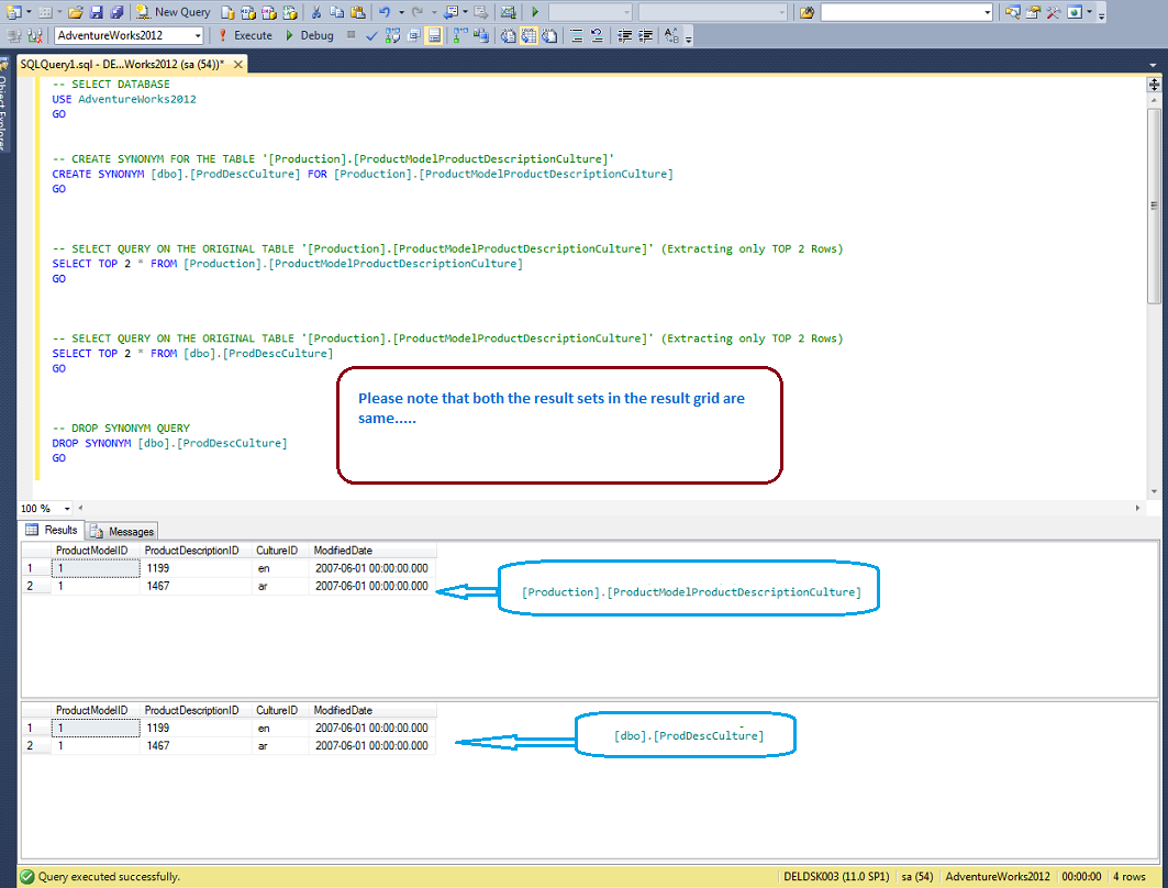 synonyms in sql server with example