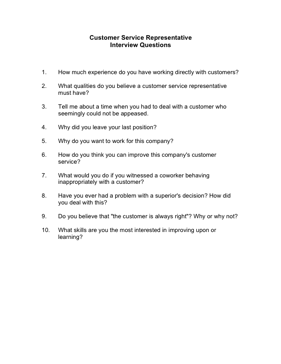example of great customer service interview question