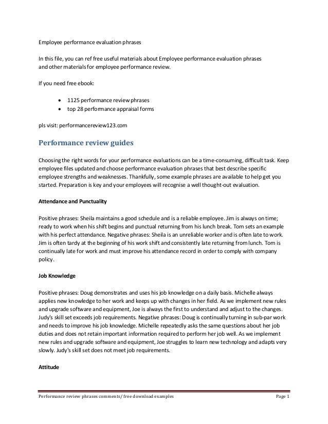 Self Appraisal Overall Comments Example