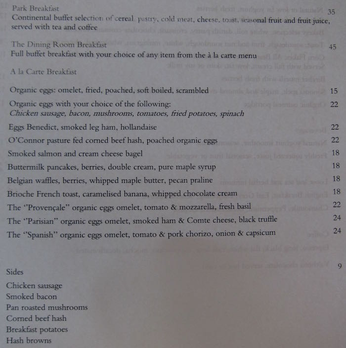 a la carte menu example for breakfast