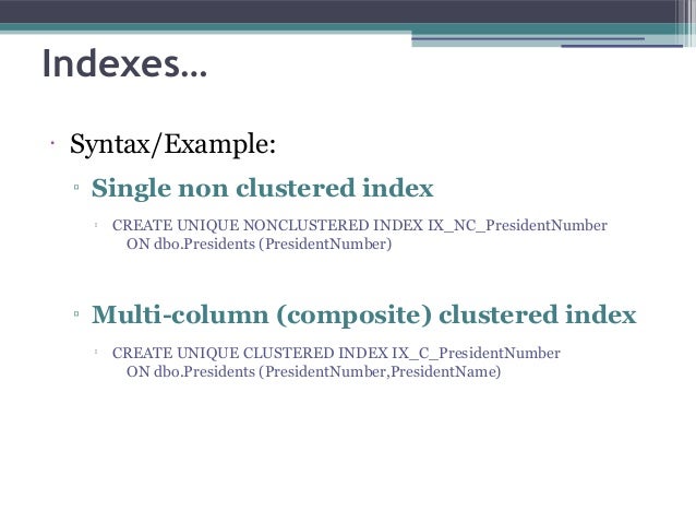 create index example sql server