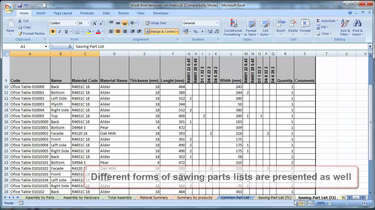 Bom Excel Template