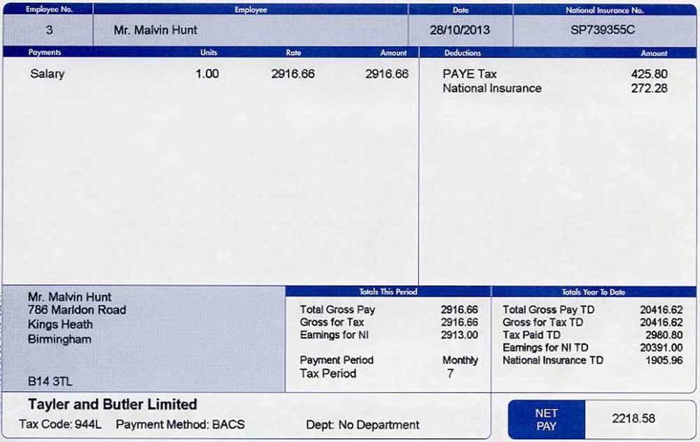 payroll number on payslip example
