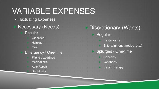 variable and fixed expenses to provide the example